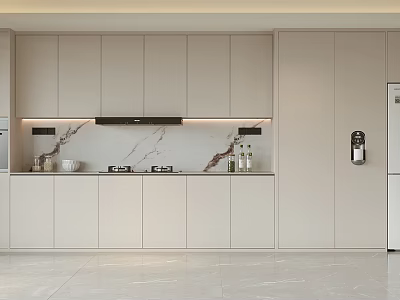 Modern Kitchen Interior With Light Colored Cabinets Marble Countertop And Integrated Appliances 3d model