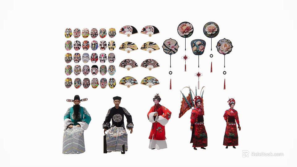 Traditional Chinese Style Hanging Decorations With Fan And Puppet Ornaments 3d model 