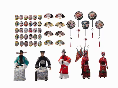 Traditional Chinese Style Hanging Decorations With Fan And Puppet Ornaments 3d model