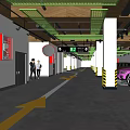 Modern Parking Garage Interior With Parked Cars Lane Markings And Directional Signage
