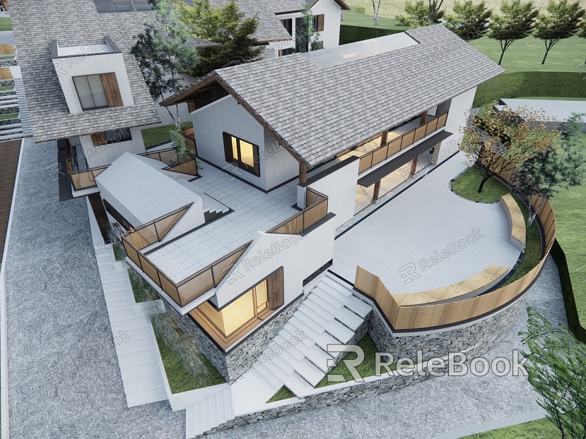 New Chinese Style Single Family Villa Rural Self-built House Rural Private House Villa Rural Self-built House Resort Hotel Mountain Villa Simple Villa model