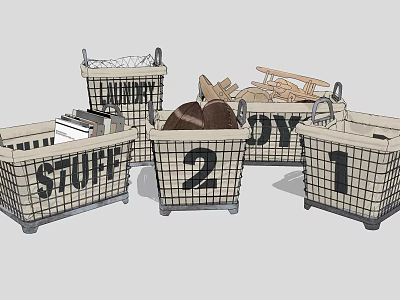 Metal Frame Storage Baskets With Numbered Labels For Organizing Toys Clothes And Home Items 3d model