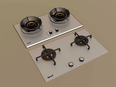 Modern Kitchen Gas Stoves With Double Burners And Control Knobs 3d model