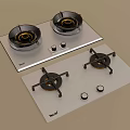 Modern Kitchen Gas Stoves With Double Burners And Control Knobs 3d model