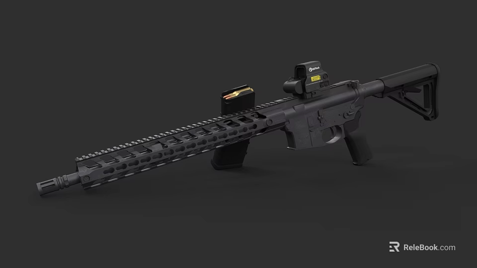 Black Tactical Rifle With Scope Magazine And Picatinny Rail System 3d model 