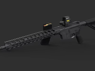 Black Tactical Rifle With Scope Magazine And Picatinny Rail System 3d model