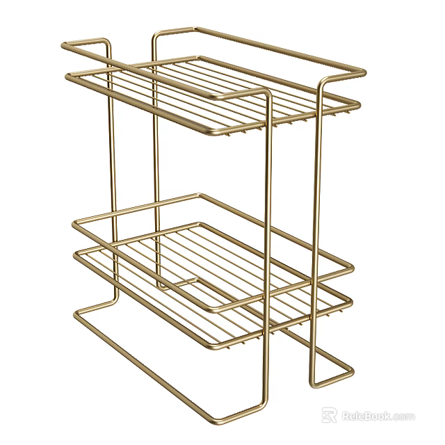 Stylish Golden Metal Multi Tiered Wire Storage Rack With Modern Design For Home Organization 3d model 