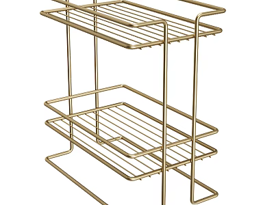 Stylish Golden Metal Multi Tiered Wire Storage Rack With Modern Design For Home Organization 3d model