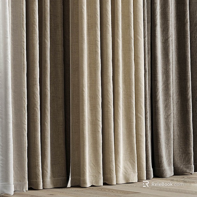 Stylish Modern Curtains With Various Neutral Tones And Soft Fabric For Home Decor 3d model 