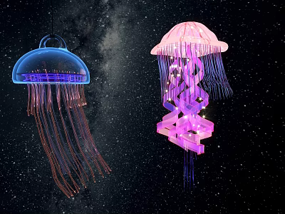 Blue and Pink Jellyfish Shaped Hanging Decorative Lights with Glowing LED Design 3d model