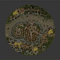 Aerial Planning of Medieval Village Featuring Central Castle Fortress Walls and River