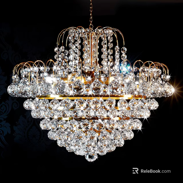 Crystal Chandelier Ornate Multi Tiered Design With Sparkling Lights For Luxurious Interior Decor 3d model 