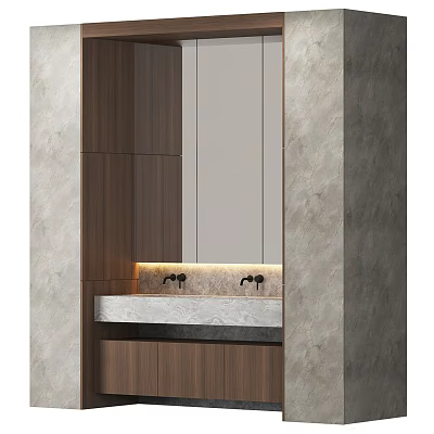Modern Bathroom Vanity With Marble Countertop Wooden Cabinet Mirror And Lighting 3d model