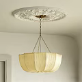 Elegant Beige Pleated Lampshade Chandelier Hanging with Chain and Ceiling Medallion