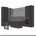 Modern Kitchen With Black Cabinets Marble Countertop Island Lighting And Appliances