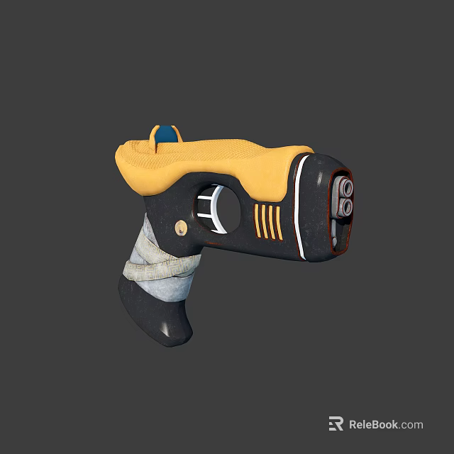 Yellow and Black Pistol Weapon With Wrapped Handle And Design Details 3d model 