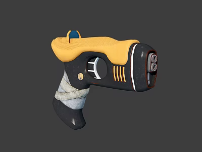 Yellow and Black Pistol Weapon With Wrapped Handle And Design Details 3d model