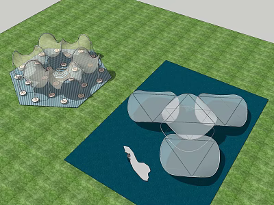 Modern Outdoor Pergola Design With Glass Canopy And Geometric Structure In Garden Grass Landscape 3d model