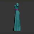 Turquoise Long Dress With Short Sleeves And Pink Belt Design