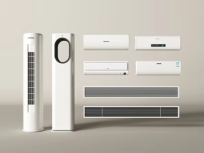 Modern White Air Conditioner Fans with Tower Wall Mounted and Ceiling Units 3d model