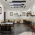 Modern Café Interior Design With Bar Counter Sofa Seating Coffee Machines And Menu Boards