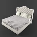 Elegant Double Bed With Tufted Headboard Gray Bedding And Light Pillows 3d model
