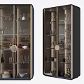 Modern Wine Cabinet With Glass Door Displaying Glasses Bottles And Dishes