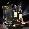 Elegant Wine Bottles And Glasses Display With Trophy On Black Background