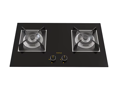 Modern Double Burner Gas Stove with Black Panel as Essential Kitchen Appliance 3d model