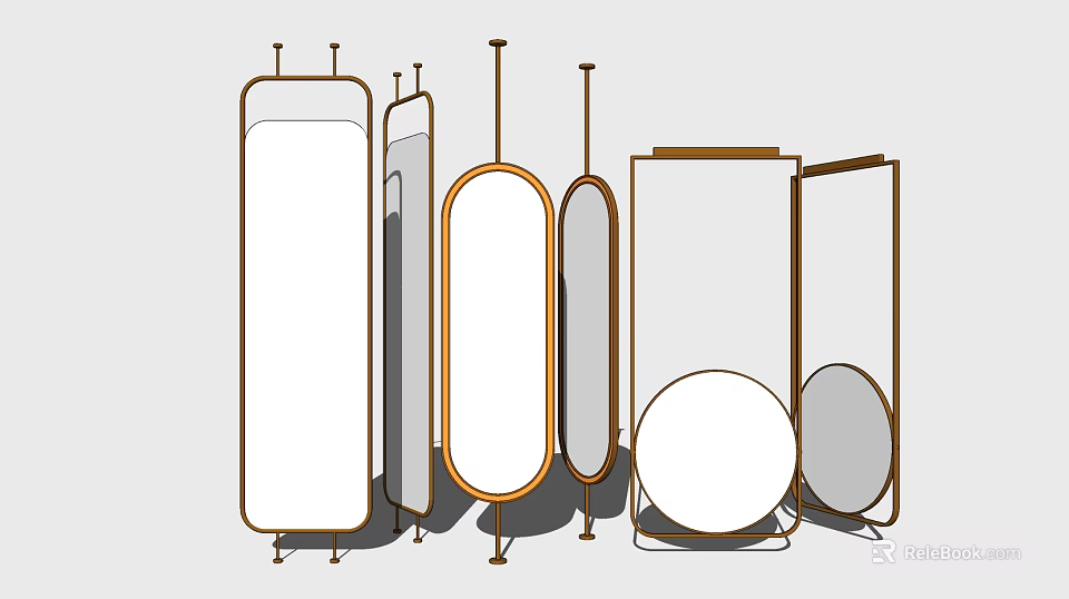 Modern Standing Mirrors With Gold Frames In Various Shapes Round Oval Rectangular 3d model