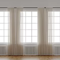 Beige Roman Curtains On Three Windows With White Radiators Wooden Floor Modern Minimalist Style