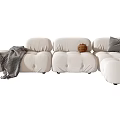 Plush White Sectional Sofa With Cozy Throw Blanket And Decorative Pillows 3d model