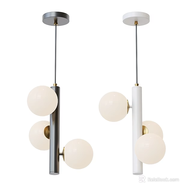 Modern Pendant Lights With White Spherical Bulbs Black And White Poles And Golden Details 3d model 