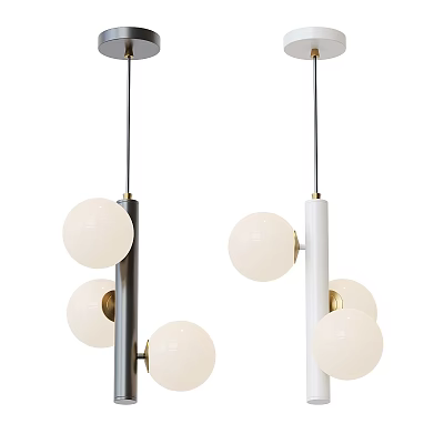 Modern Pendant Lights With White Spherical Bulbs Black And White Poles And Golden Details 3d model