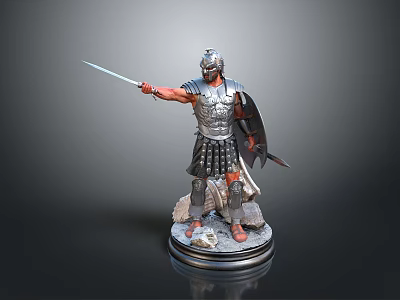 Brave Roman Soldier Man Wearing Steel Armor Holding Sword And Shield 3d model