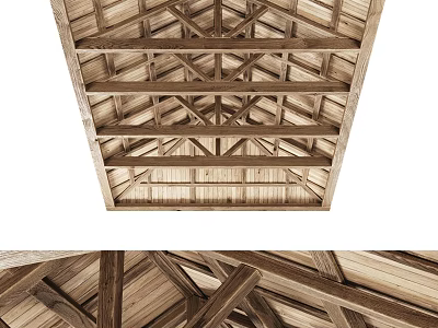 Rustic Wooden Ceiling Design With Cross Beams And Natural Wood Structure 3d model