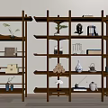 Traditional Wooden Display Shelves with Vases Teaware Books and Decorative Ornaments