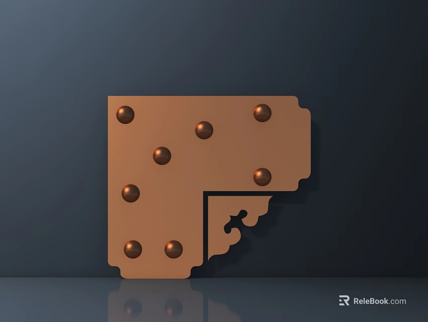 Brown Corner Shaped Wall Decor With Round Studs And Metal Texture 3d model
