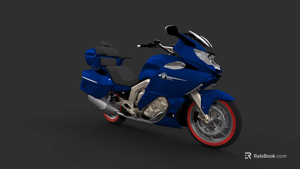 Blue Motorcycle With Black Seat Silver Engine Red Wheels And Streamlined Design 3d model 