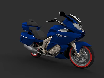 Blue Motorcycle With Black Seat Silver Engine Red Wheels And Streamlined Design 3d model