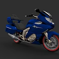 Blue Motorcycle With Black Seat Silver Engine Red Wheels And Streamlined Design