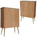 Modern Wooden Wardrobe with Vertical Stripes and Slender Legs Design