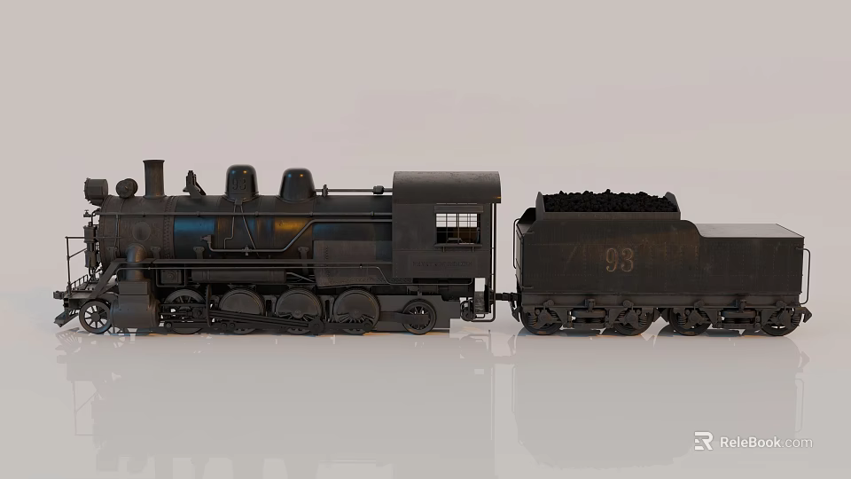 Vintage Black Steam Train Model With Coal Car And Number 7493 3d model 