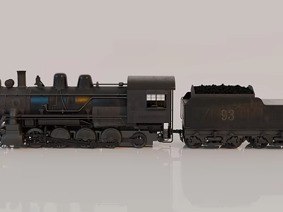Vintage Black Steam Train Model With Coal Car And Number 7493 3d model