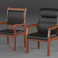 Leisure Chairs With Wooden Frame Black Leather Seat Backrest And Armrests