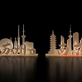 Suzhou Nanjing City Skyline Sculptures With Landmark Architectural Silhouettes And Illuminated Base