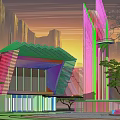 Rotating Undulating Grille Integrated Pavilion Art Center Library Building 3d model