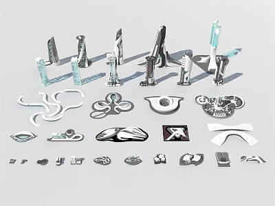 Contemporary Abstract Decorative Objects Featuring Geometric Shapes Various Forms And Metallic Finish 3d model