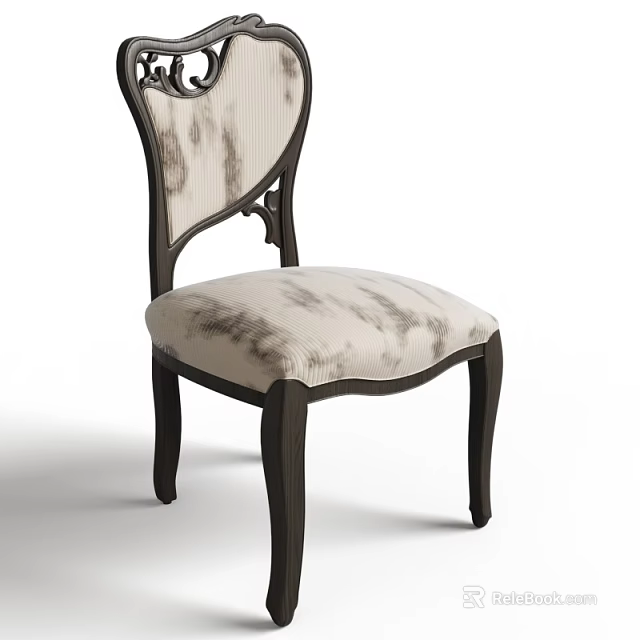 Elegant Dining Chair With Patterned Fabric Seat Backrest And Dark Wooden Frame 3d model 