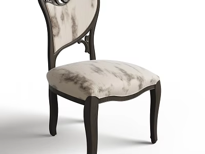 Elegant Dining Chair With Patterned Fabric Seat Backrest And Dark Wooden Frame 3d model